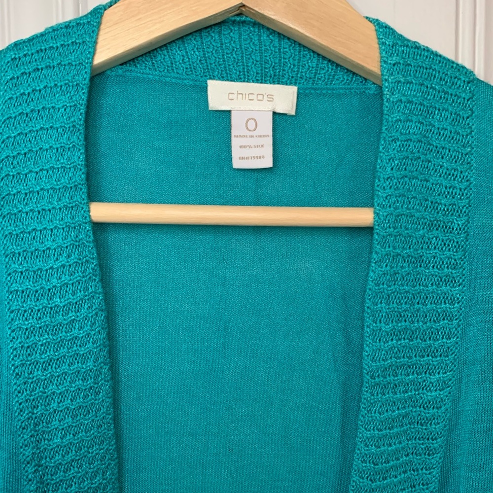 Chico’s Silk Open-Front Sweater